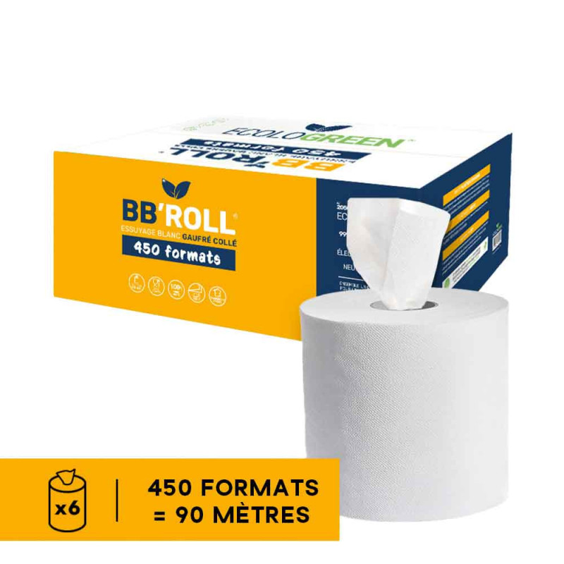 Essuie-tout central gaufré collé 6 bobines double épaisseur