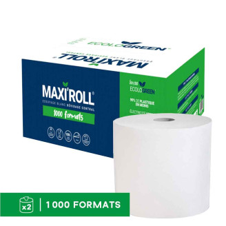 Bobine d'essuyage blanche 1000 formats 2 plis - lot de 2