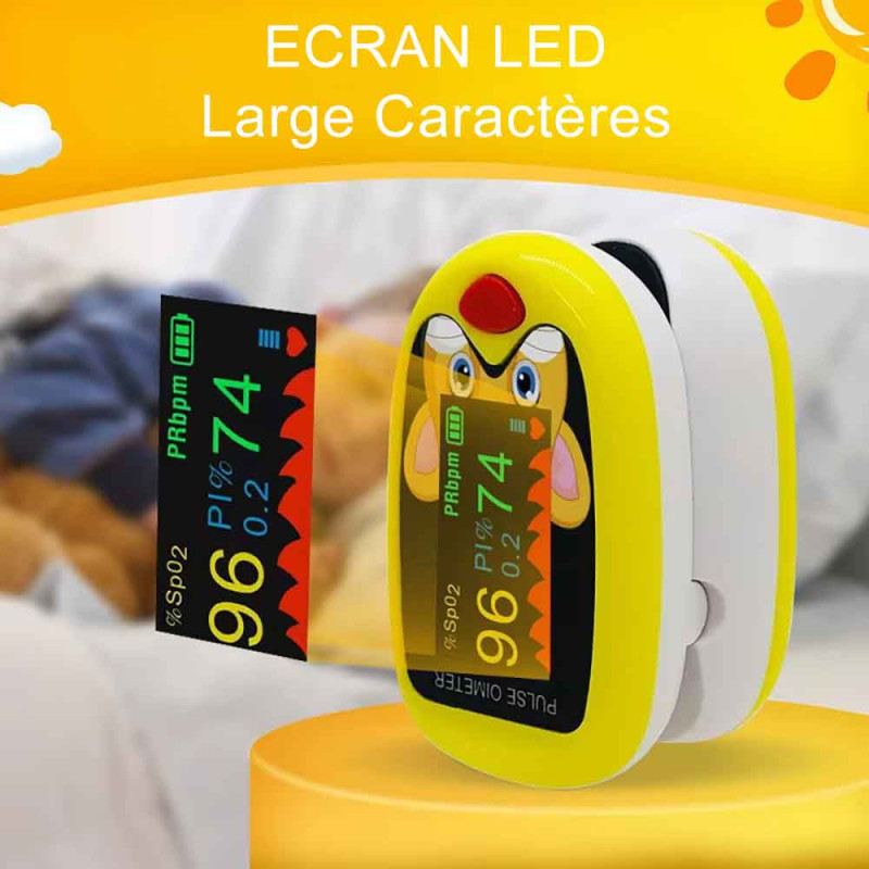 Oxymètre pédiatrique PulseKids rechargeable, jaune