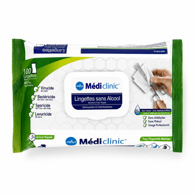 Lingettes sans alcool Médiclinic 100 pour dispositifs médicaux