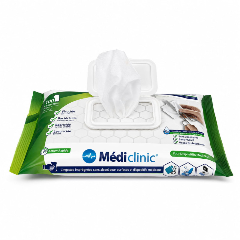 Lingettes sans alcool Médiclinic 100 pour dispositifs médicaux