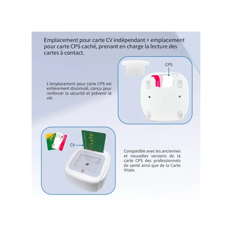 Lecteur carte Vitale Connect A800 bi-fente USB 4-en-1 Lecteur carte Vitale Connect A800 bi-fente USB 4-en-1