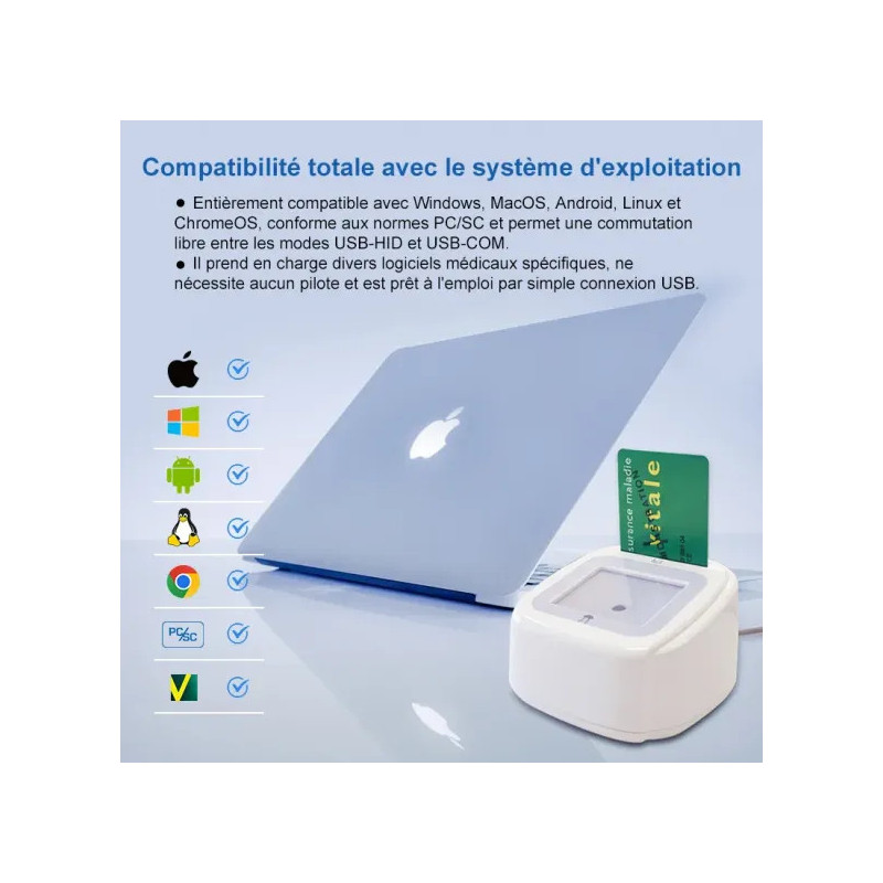 Lecteur carte Vitale Connect A800 bi-fente USB 4-en-1 Lecteur carte Vitale Connect A800 bi-fente USB 4-en-1