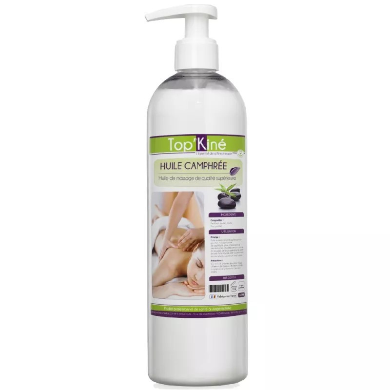 Huile chauffante camphrée Top'Kine, flacon de 500 ml Huile chauffante camphrée Top'Kine, flacon de 500 ml