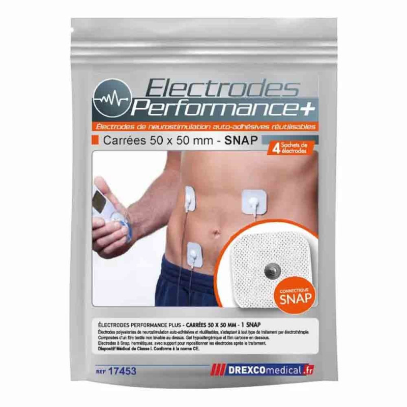 Électrodes snap Performance+ 50 x 50 mm, sachet de 4 Électrodes snap Performance+ 50 x 50 mm, sachet de 4