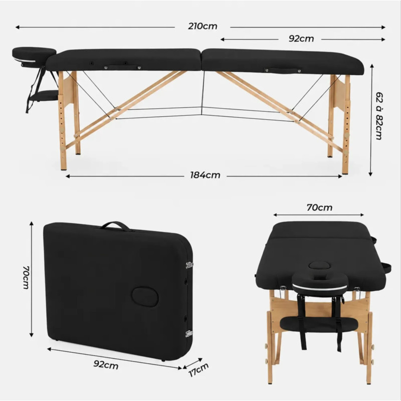 Table de massage pliante Mediclinic Alpha Wood, noire Table de massage pliante Mediclinic Alpha Wood, noire