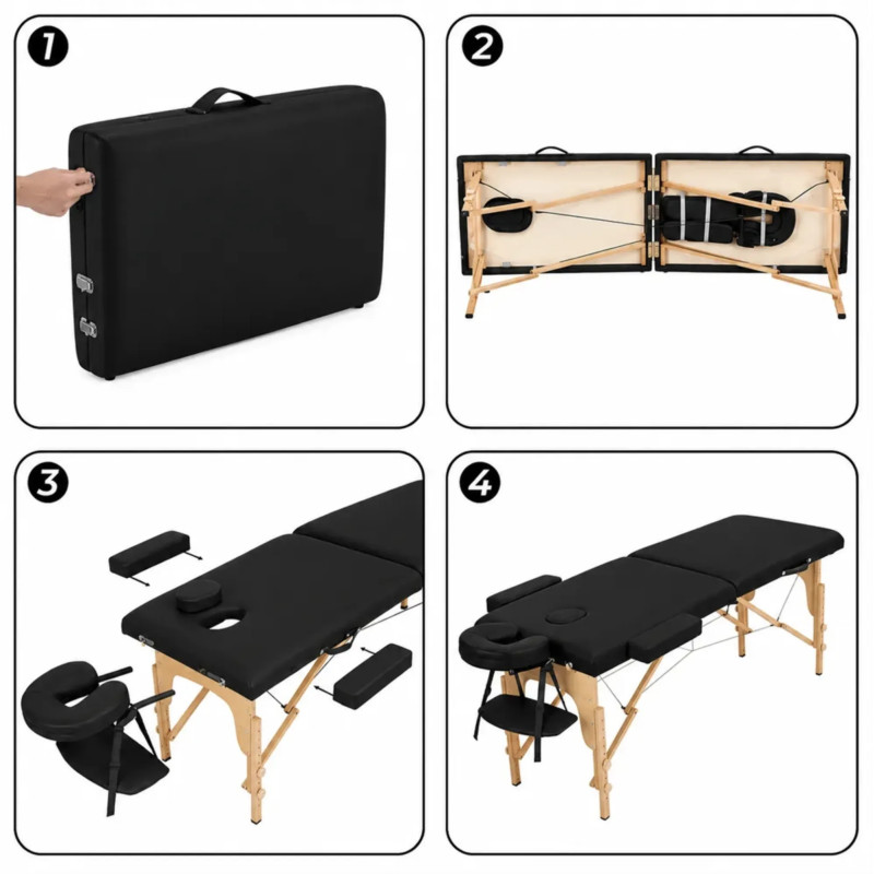 Table de massage pliante Mediclinic Alpha Wood, noire Table de massage pliante Mediclinic Alpha Wood, noire