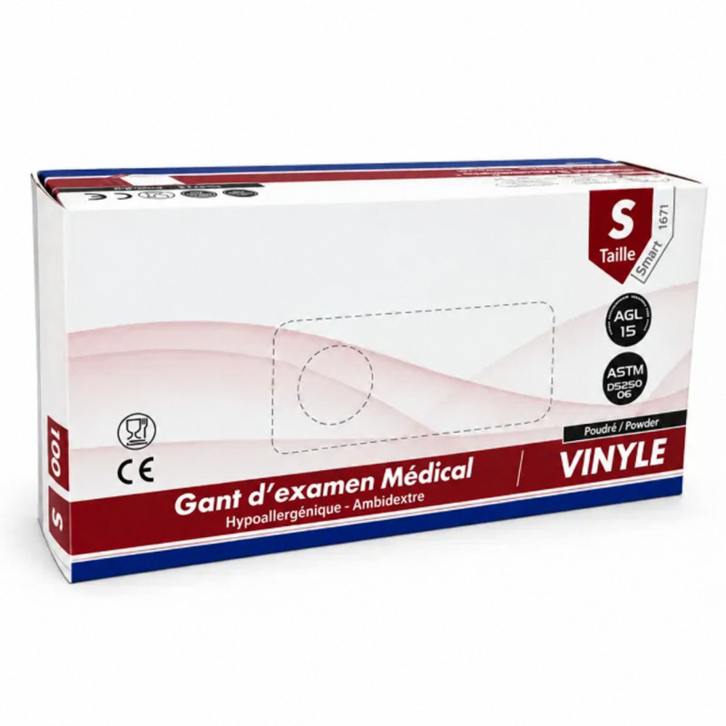 Gants vinyle poudrés ambidextres MEDICLINIC - boîte de 100