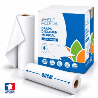 Carton de draps d'examen pure ouate blanche 2 plis 50 x 38 cm – conditionnement de 12 rouleaux de 150 formats
