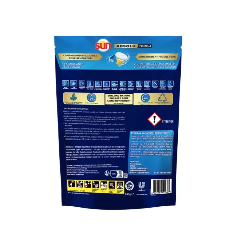 Capsules lave-vaisselle Sun Absolu tout-en-1 dégraissant 56 Capsules lave-vaisselle Sun Absolu tout-en-1 dégraissant 56