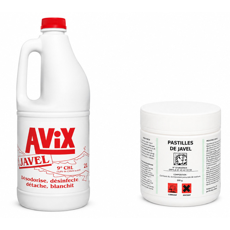 Eau de Javel Liquide de 2L  ou Pastilles l | Help Medical